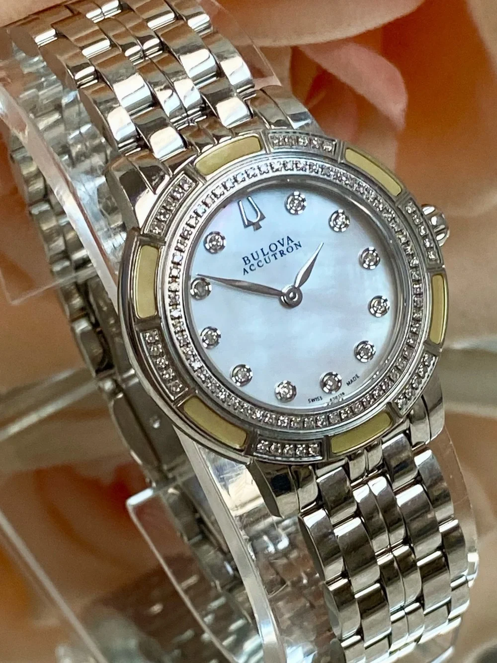 Bulova Accutron Pemberton Swiss Made Diamond Accented Bezel Dial Stainless Watch